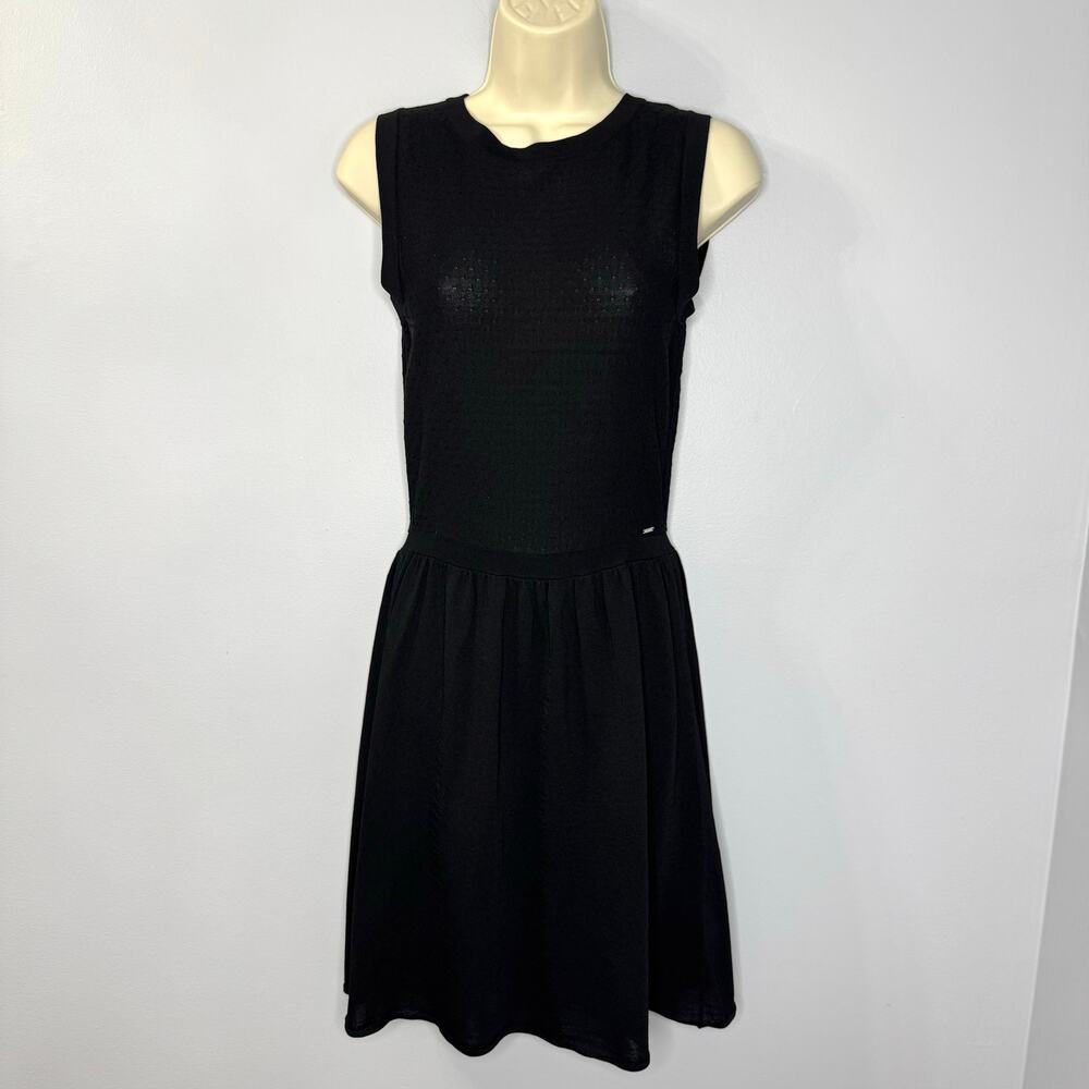 IKKS Womens Christine Black Knit Cross Back Fit Flare Pointelle Dress Women's S